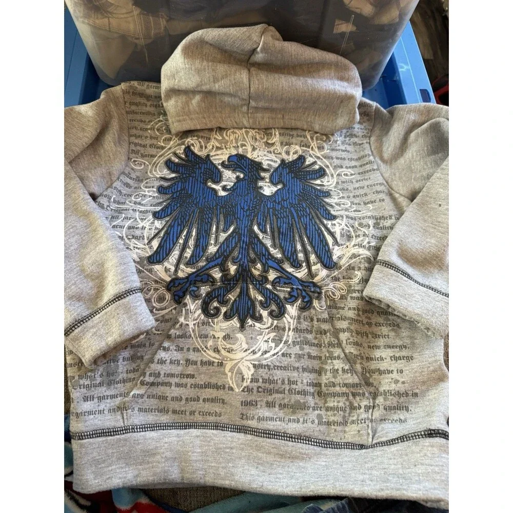 Vintage Y2K Kids Sz 7 Bugle Boy Gray Blue Eagle Hoodie